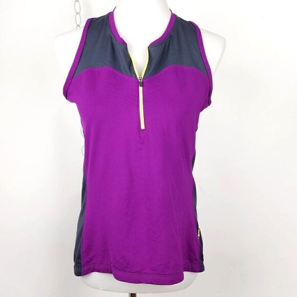 Nishiki Cycling Tank Top Jersey Purple Gray 1/4 zip Back Pockets Womens L - Picture 1 of 5